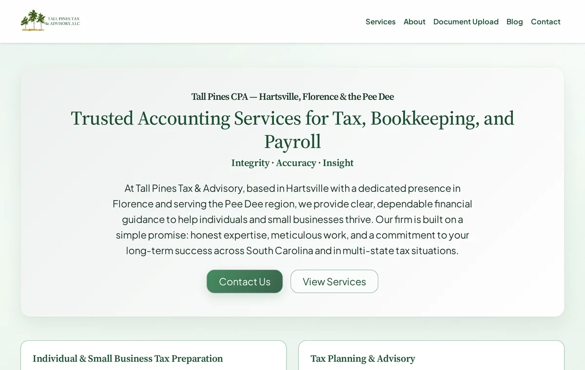 Tall Pines CPA — site preview