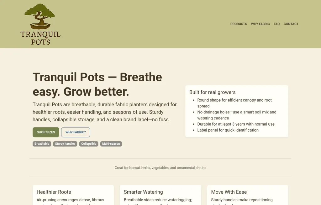 Tranquil Pots — site preview